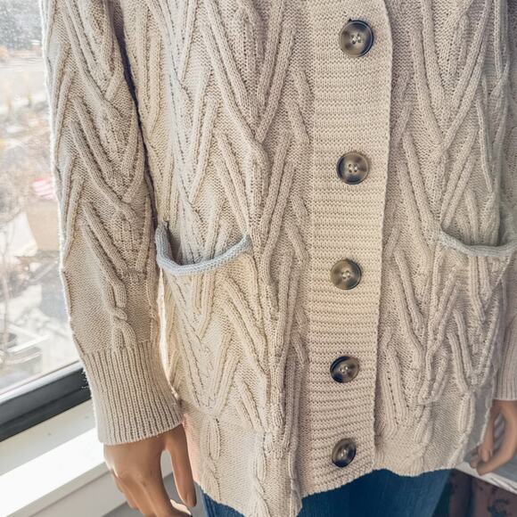 Altar'd State Cozy Cable Knit Oatmeal/Cream/Beige Cardigan, Women's Medium - Picture 9 of 12